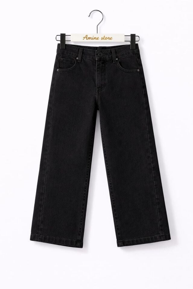 KIZ ÇOCUK BOL PAÇA KOT PANTOLON Siyah - 17 Yaş