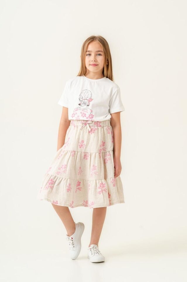 KIZ ÇOCUK KETEN DOKUMA KUMAŞ ETEKLİ TAKIM