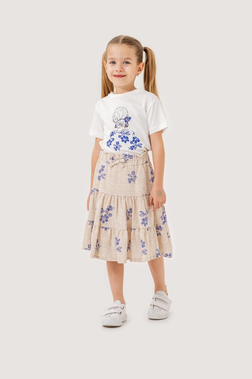 KIZ ÇOCUK KETEN DOKUMA KUMAŞ ETEKLİ TAKIM