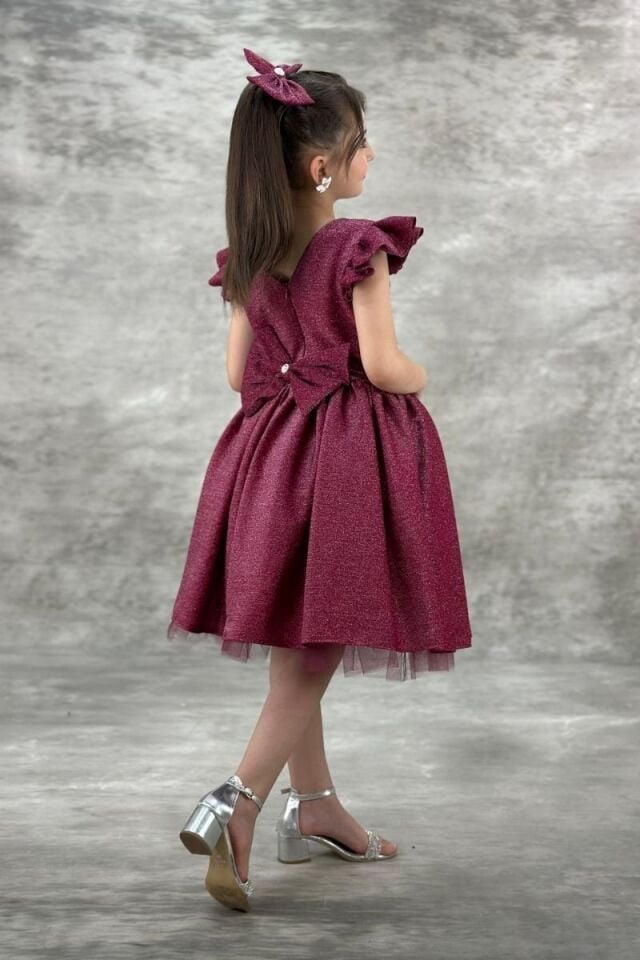 Firuze Kız Çocuk Simli Abiye 10 Yaş - Bordo