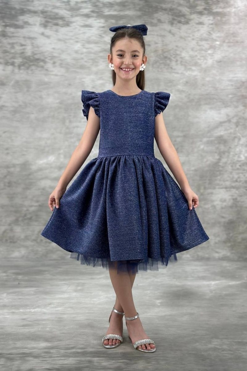 Firuze Kız Çocuk Simli Abiye 7 Yaş - Mavi