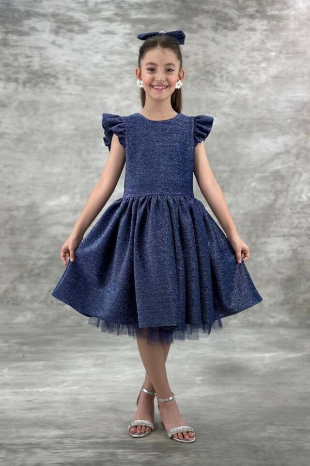 Firuze Kız Çocuk Simli Abiye 7 Yaş - Mavi