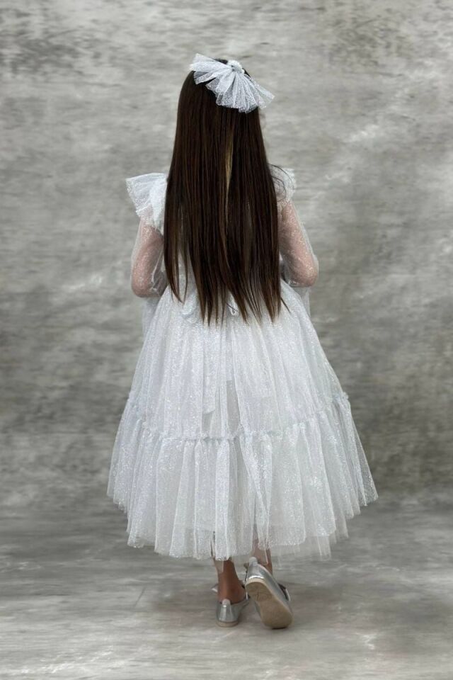 Vals Kız Çocuk Pırıltı Model Abiye 12 Yaş - Beyaz