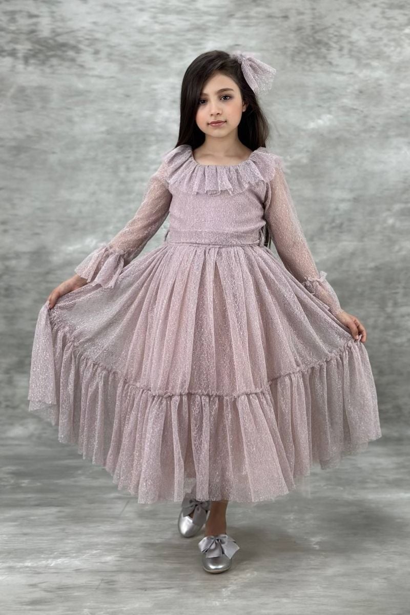 Vals Kız Çocuk Pırıltı Model Abiye 9 Yaş - Lila