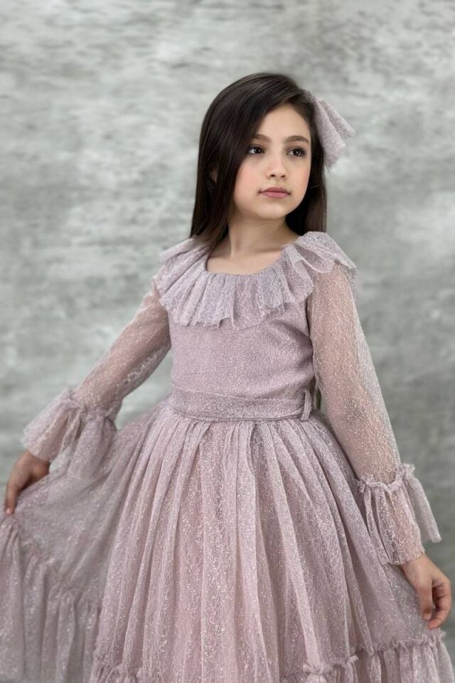 Vals Kız Çocuk Pırıltı Model Abiye 9 Yaş - Lila