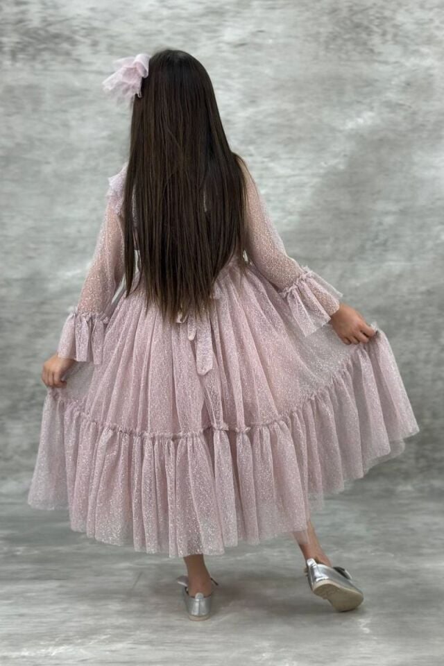 Vals Kız Çocuk Pırıltı Model Abiye 9 Yaş - Lila