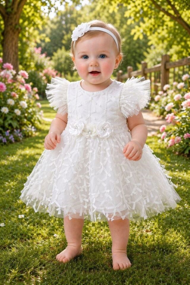 Sude Kız Bebek Abiye 6 ay - Beyaz