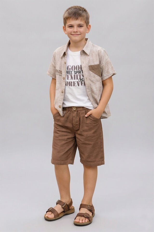 Brezia %100 Pamuklu Erkek Gömlek ve Şort Takım