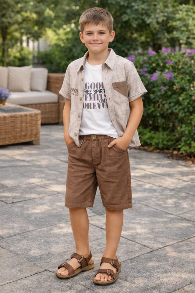 Brezia %100 Pamuklu Erkek Gömlek ve Şort Takım