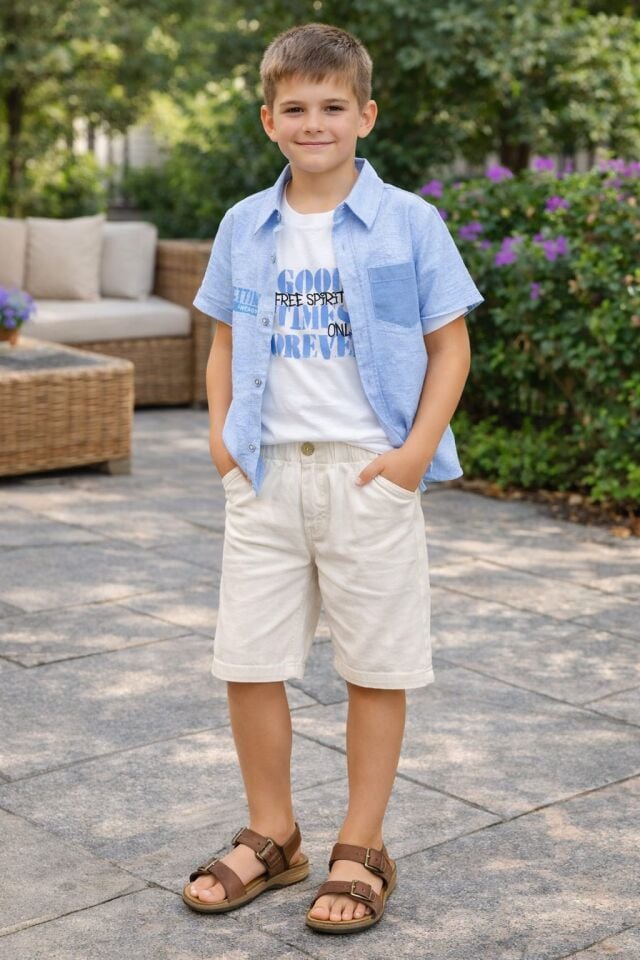 Brezia %100 Pamuklu Erkek Gömlek ve Şort Takım