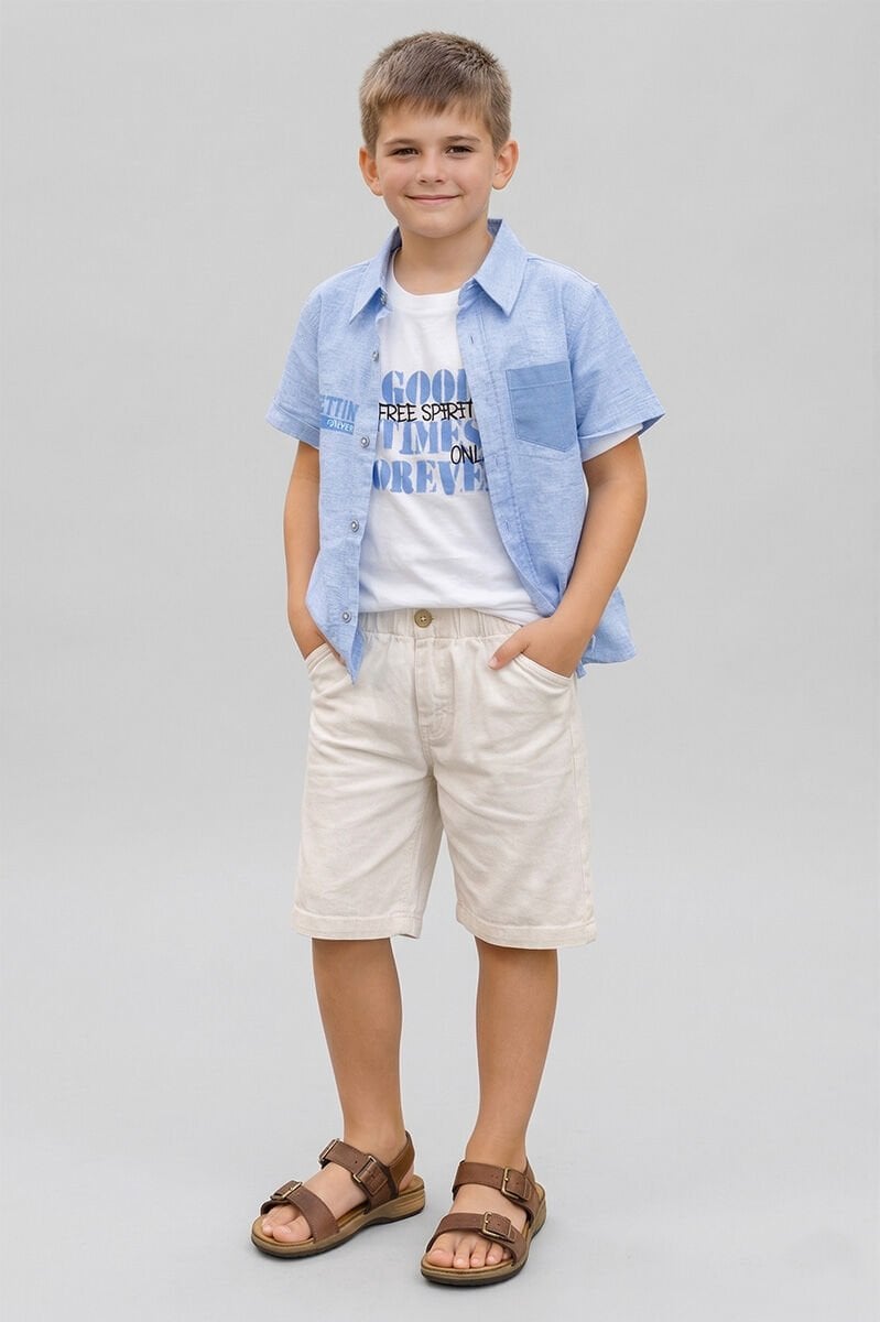 Brezia %100 Pamuklu Erkek Gömlek ve Şort Takım