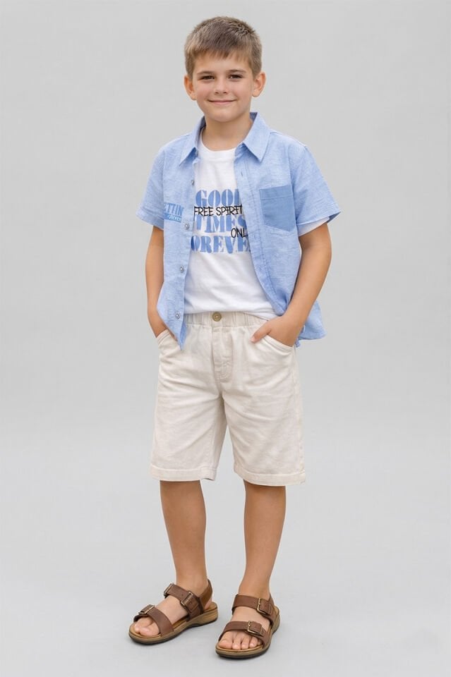 Brezia %100 Pamuklu Erkek Gömlek ve Şort Takım