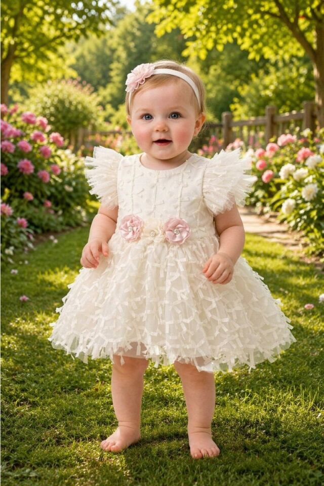 Sude Kız Bebek Abiye 18 Ay - Krem