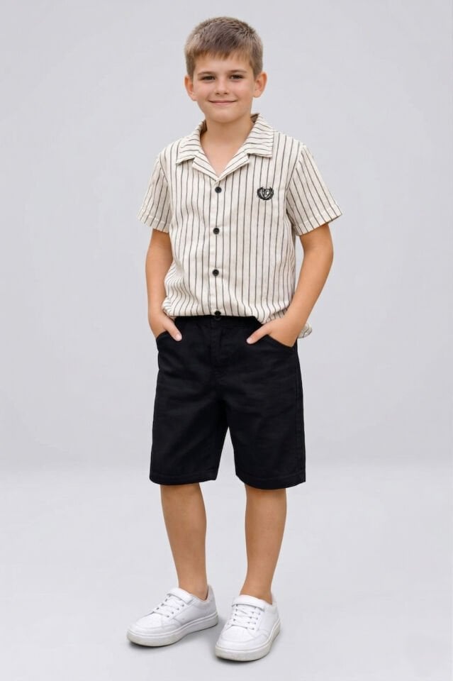 Fresko Erkek Gömlek ve Şort Takımı Siyah - 8 Yaş
