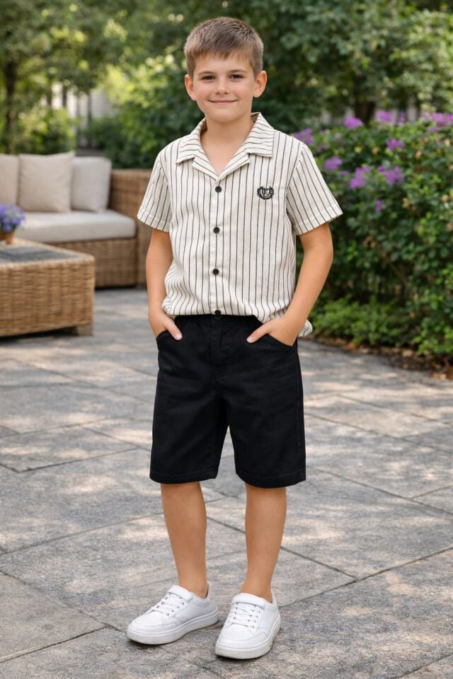 Fresko Erkek Gömlek ve Şort Takımı Siyah - 8 Yaş