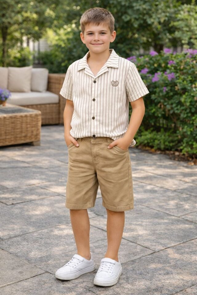 Fresko Erkek Gömlek ve Şort Takımı Kahverengi - 9 Yaş
