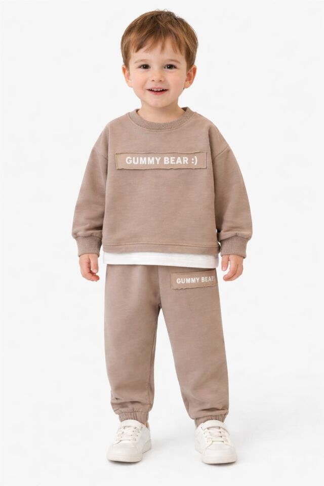 ERKEK ÇOCUK BAKILI 2'Lİ EŞOFMAN TAKIM Kahverengi - 1-YAŞ