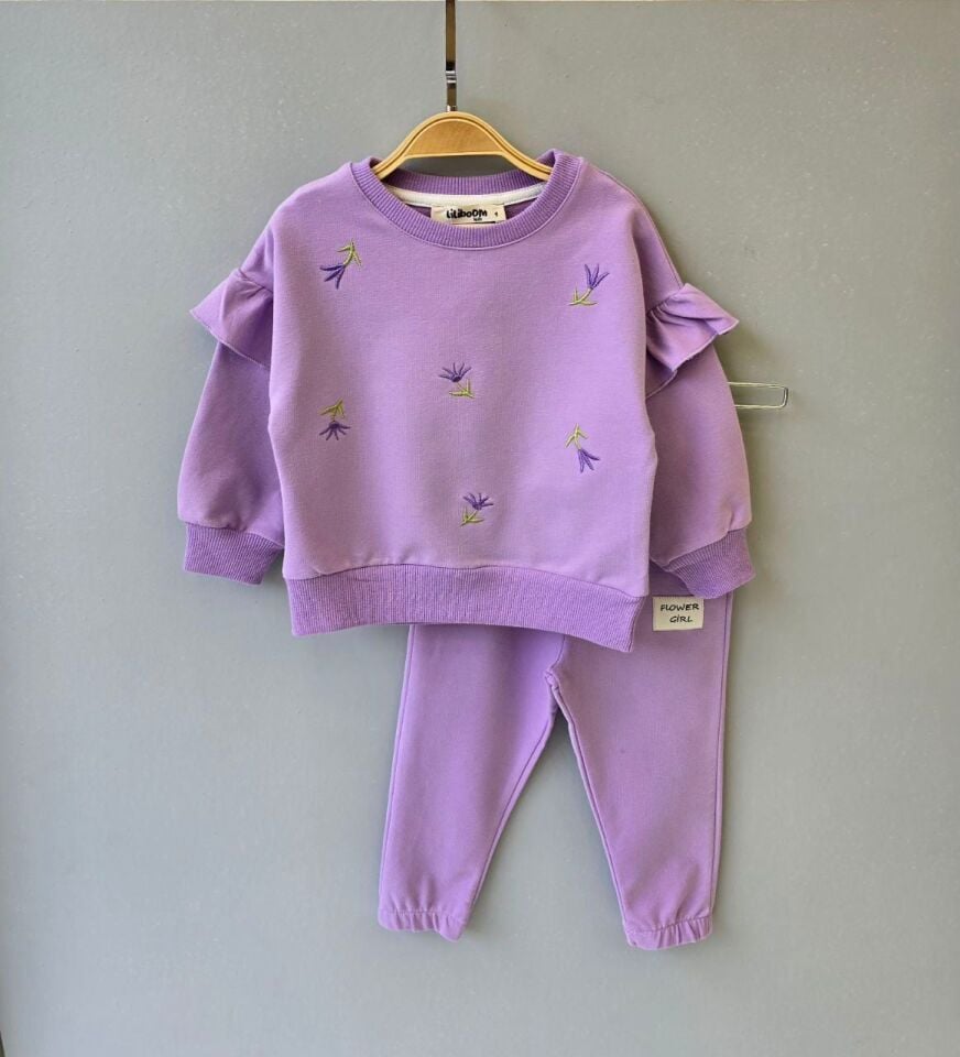 KIZ ÇOCUK NAKIŞLI 2'Lİ EŞOFMAN TAKIM Lila - 4 Yaş