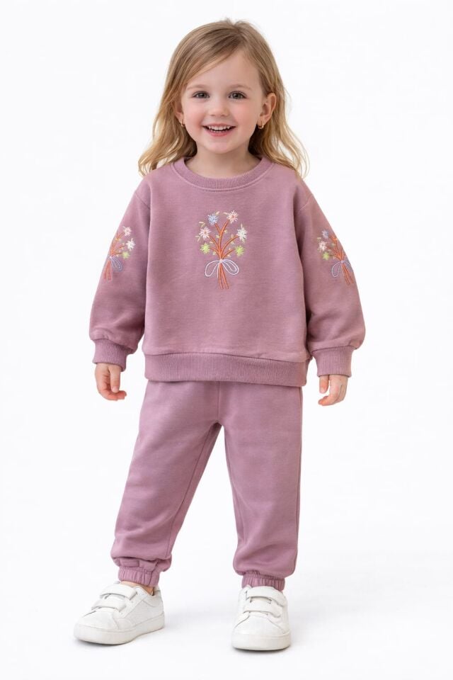 KIZ ÇOCUK ÇİÇEK NAKIŞLI EŞOFMAN TAKIM