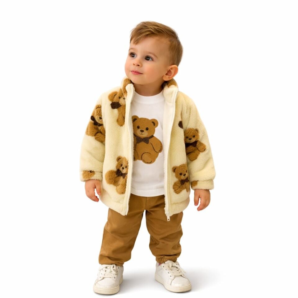 ERKEK ÇOCUK PELUŞ MONTLU 3'LÜ TAKIM