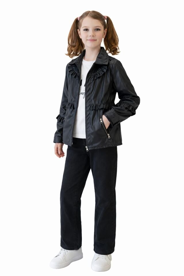 KIZ ÇOCUK DERİ CEKETLİ ÜÇLÜ TAKIM