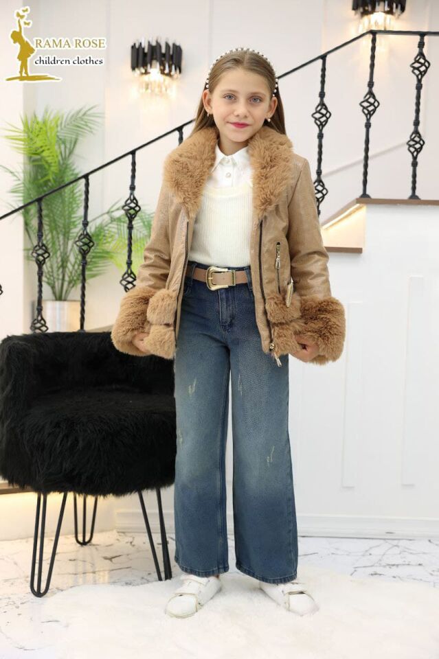 Rama Rose Kürk Takım Üçlü Set-Salaş Kot Pantolon