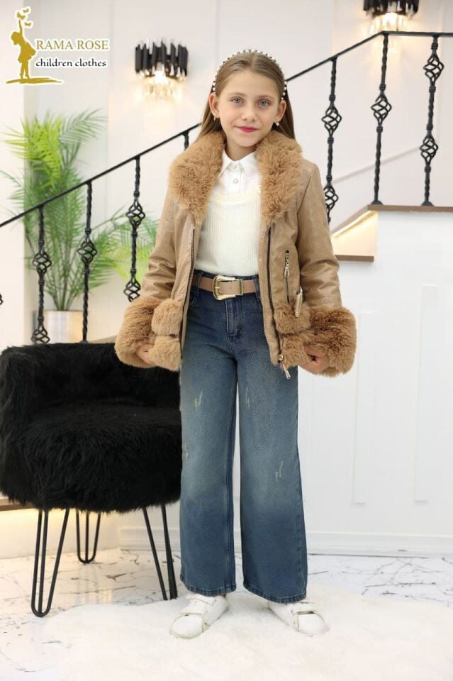 Rama Rose Kürk Takım Üçlü Set-Salaş Kot Pantolon