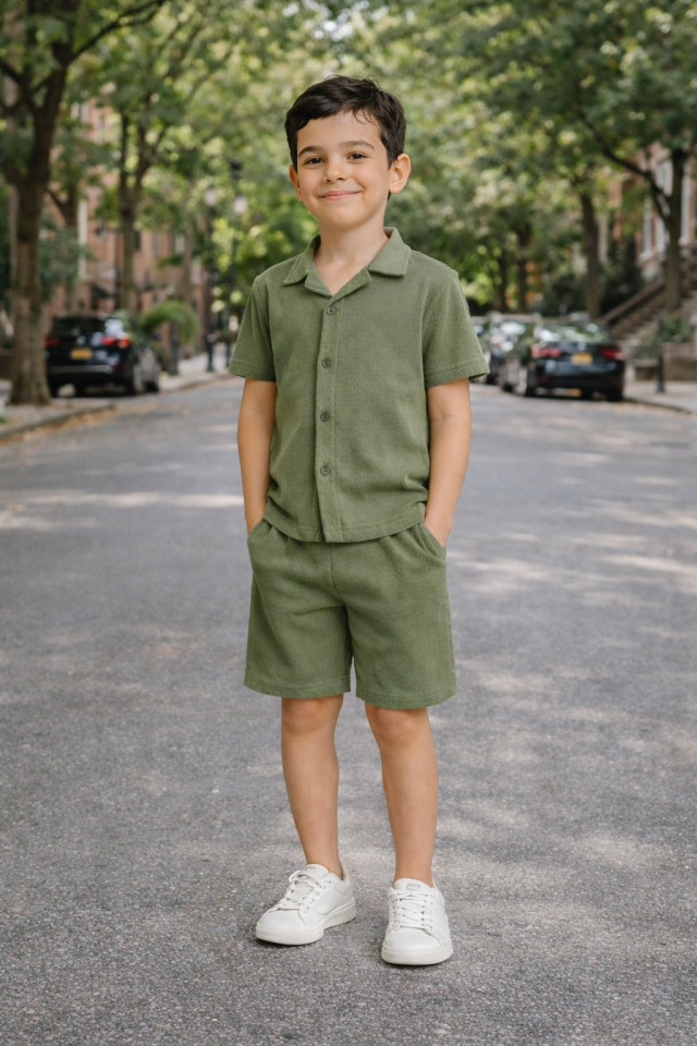 Kido Erkek Çocuk 2 'li Takım Waffle Kumaş Yeşil - 11-12 yaş