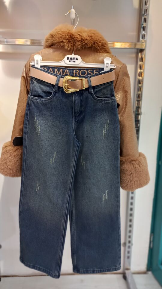 Rama Rose Kürk Takım Üçlü Set-Salaş Kot Pantolon