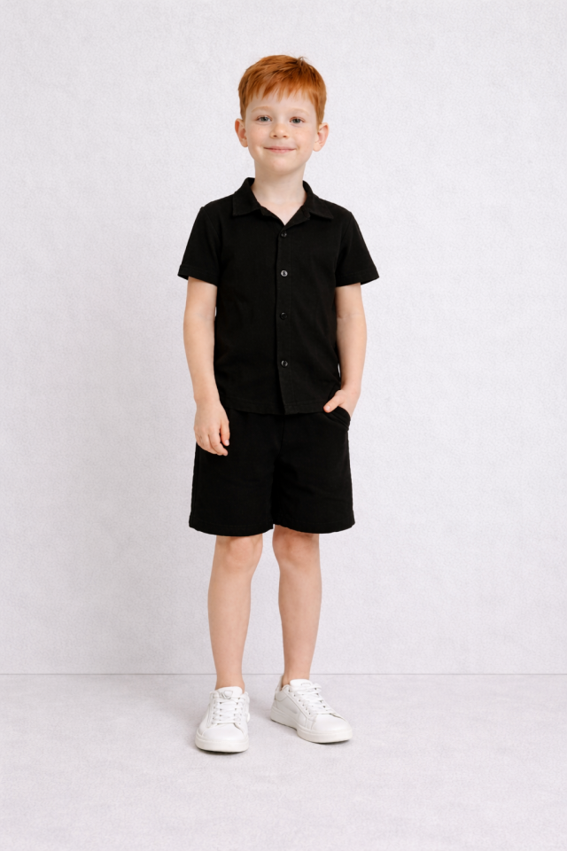 Kido Erkek Çocuk 2 'li Takım Waffle Kumaş Siyah - 11-12 yaş