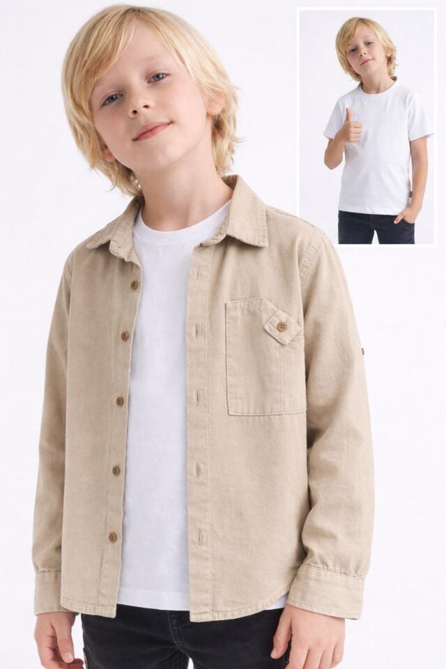 ERKEK ÇOCUK BASİC GÖMLEK İKİLİ TAKIM Bej - 5-6 yaş