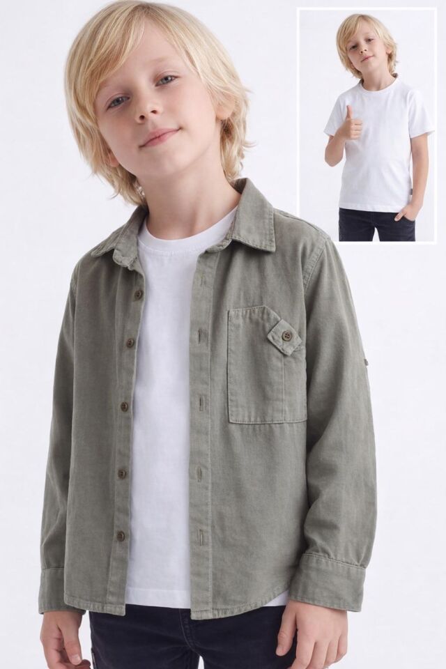 ERKEK ÇOCUK BASİC GÖMLEK İKİLİ TAKIM Bej - 5-6 yaş