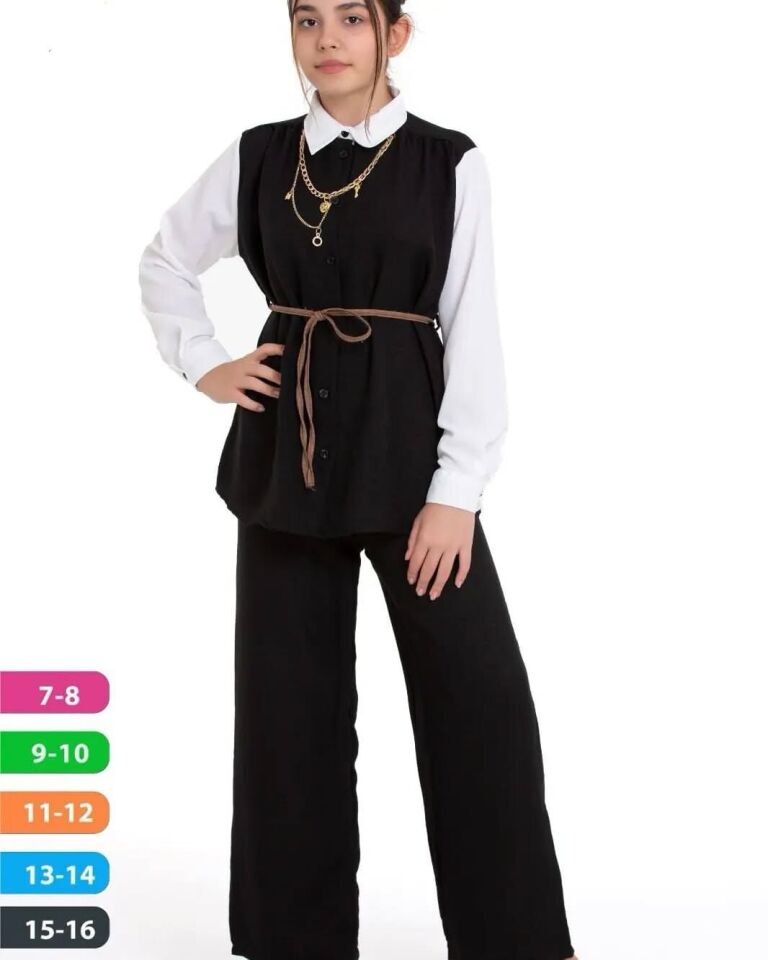 KIZ ÇOCUK 2'Lİ TAKIM ŞIK VE RAHAT KOMBİN Siyah - 7-8 yaş