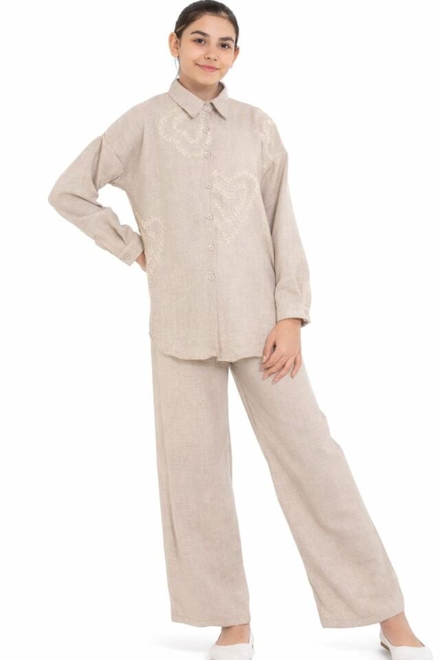 KIZ ÇOCUK 2' ŞIK VE RAHAT TAKIM Bej - 7-8 yaş