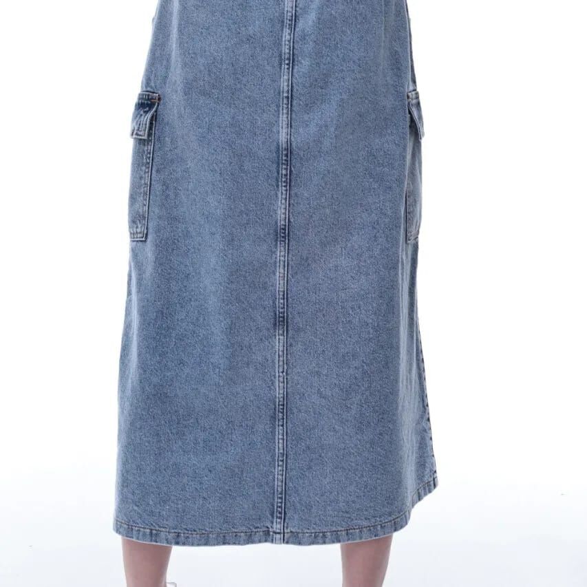 KIZ ÇOCUK CEPLİ VE DÜĞMELİ DENİM ETEK