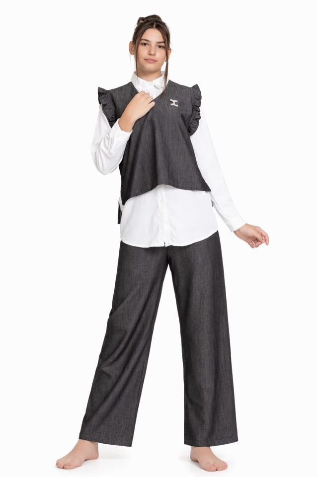 KIZ ÇOCUK YELEKLİ FIRFIR DETAYLI TAKIM